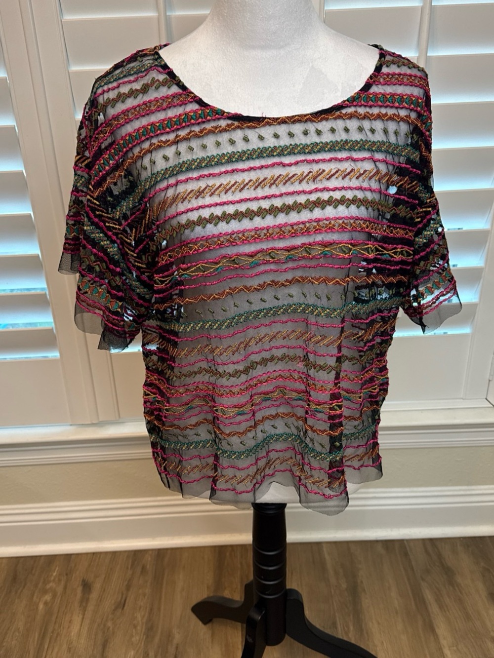 Maeve Anthropologie Naples Embroidered Mesh blouse top shirt